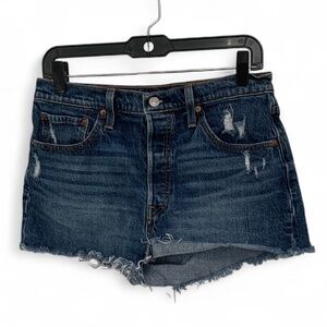 Levi’s 501 Distressed Dark Wash Button Fly Jean Shorts Size 29
